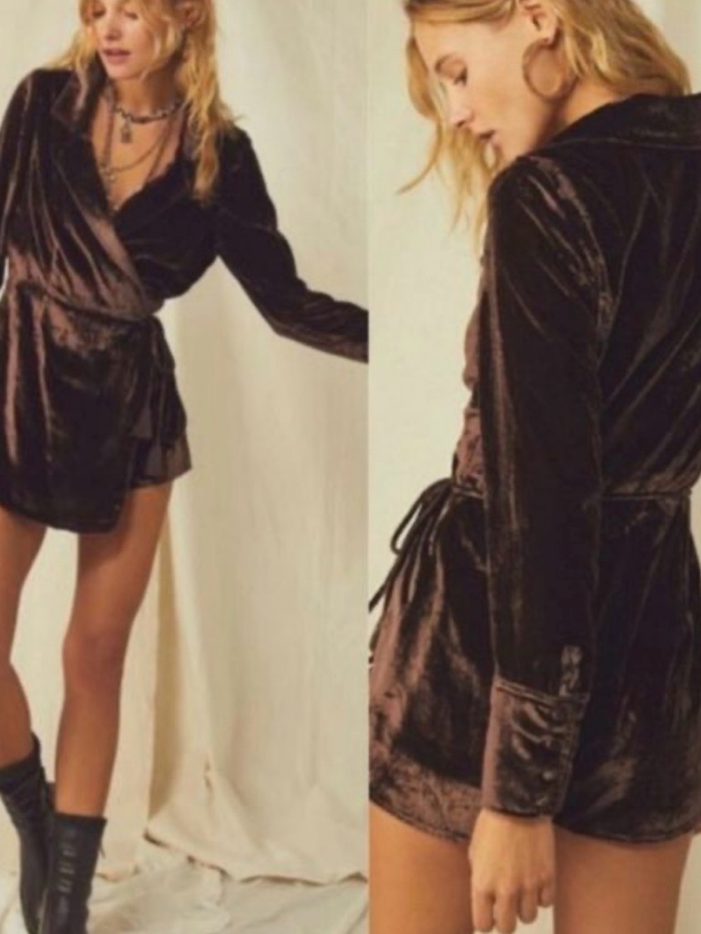 Free People Velvet Wrap Romper in Brown